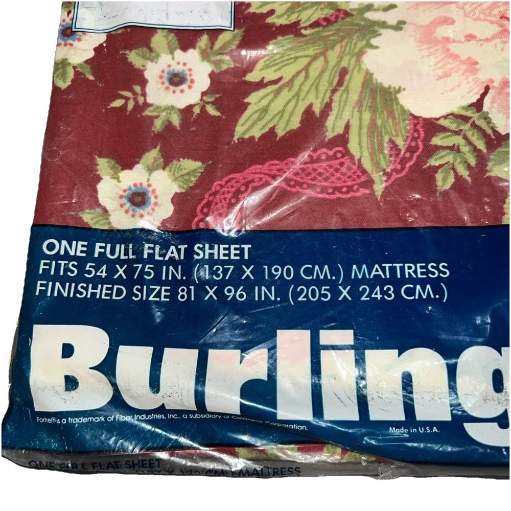 Burlington Caress Bordeaux Roses Floral Vintage Full‎ Flat Sheet Shabby Chic New